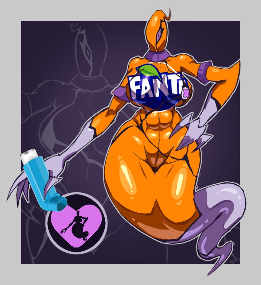 1_eye big_breasts black_eyes bodysuit bracelet breasts claws clothing collar female ghost_tail grey_background grey_body hand_on_hip holding_object inhaler jewelry orange_bodysuit orange_clothing orange_skinsuit purple_background purple_sclera simple_background skinsuit solo tight_clothing wide_hips averag3artist ben_10 cartoon_network chaquetrix fanta ghostfreak alien alien_humanoid ectonurite ghost humanoid spirit hi_res