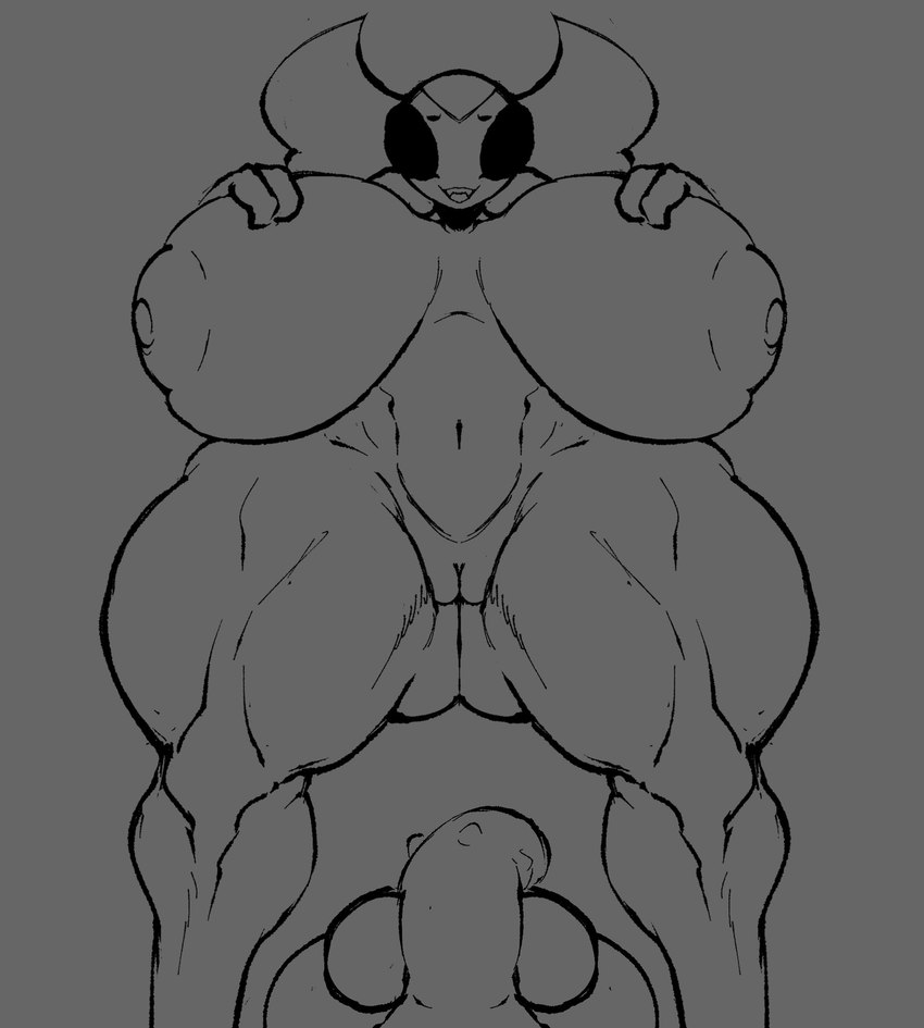 big_breasts big_butt big_penis black_eyes breasts butt duo female flaccid genitals huge_breasts huge_butt huge_penis male male/female muscular muscular_thighs penis thick_thighs repomorame cream_(repomorame) alien alien_humanoid humanoid hi_res monochrome