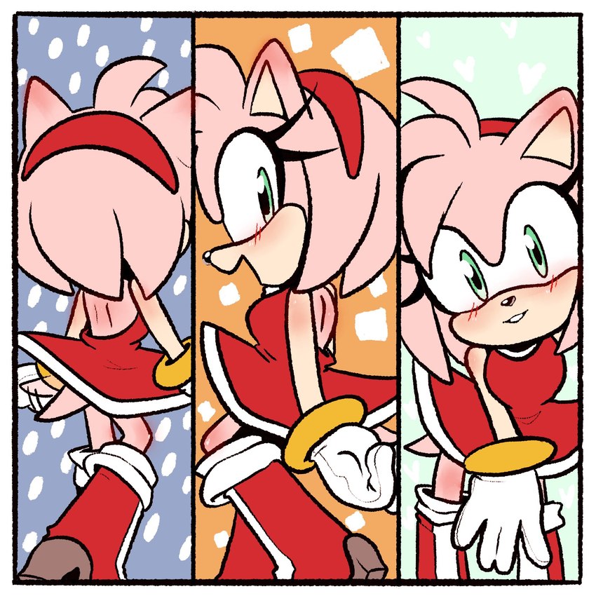 anthro blush boots bracelet clothing dress female footwear fur gloves green_eyes handwear high_heeled_boots high_heels jewelry on_model pink_body pink_fur pose shoes smile solo tail tail_motion tailwag thin_calves thin_legs thin_thighs buttermoth sega sonic_the_hedgehog_(series) amy_rose eulipotyphlan hedgehog mammal 1:1 hi_res