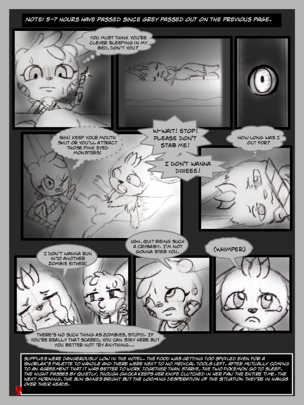 border dialogue fan_comic garden_of_eden grey_border knife male semi-anthro text bluebean nintendo pokemon chicka_the_plusle fan_character grey_the_eevee eevee generation_1_pokemon generation_3_pokemon mammal plusle pokemon_(species) comic english_text greyscale hi_res monochrome