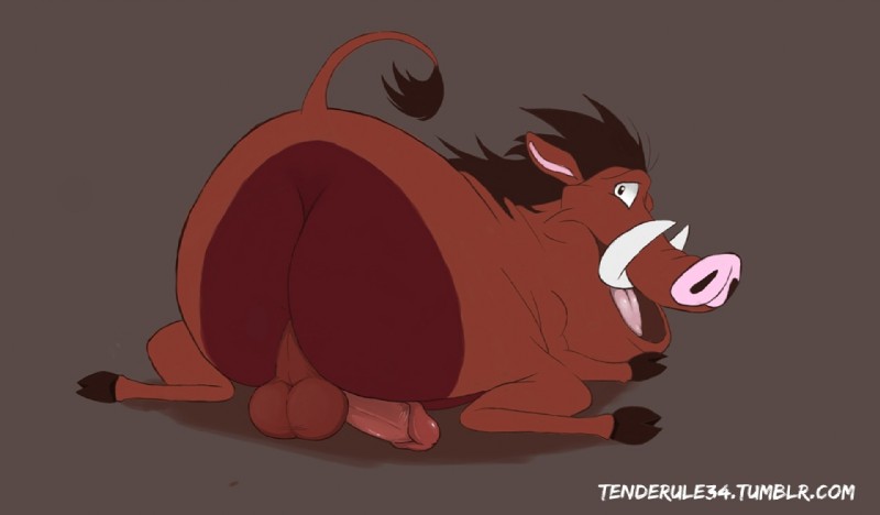 backsack balls big_butt butt erection feral genitals hooves humanoid_genitalia humanoid_penis looking_at_viewer looking_back looking_back_at_viewer male penis simple_background solo text tusks tenderule34 disney the_lion_king pumbaa mammal suid suine warthog url