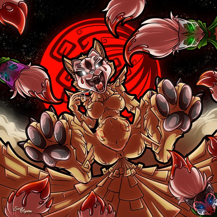 anthro anus bodily_fluids female gaping_mouth imminent_vore open_mouth paws pointing_at_mouth saliva saliva_string uvula rena_ayama capcom clover_studio okami_(capcom) ninetails_(okami) canid canine fox mammal 1:1 hi_res