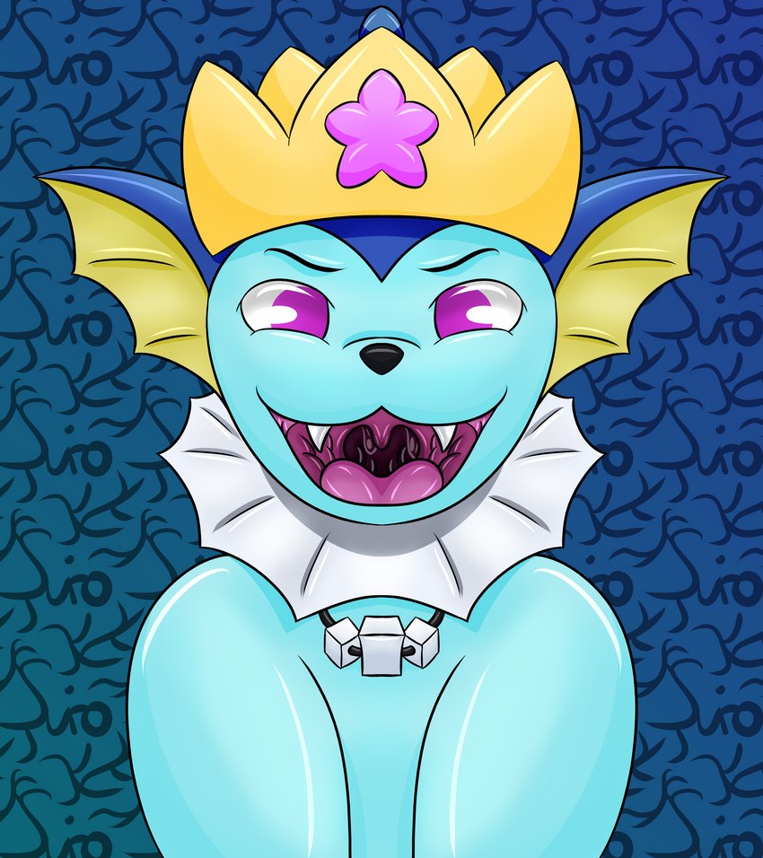 blue_body blue_skin crown headgear jewelry male mouth_shot necklace open_mouth purple_eyes solo uvula suiro nintendo pokemon vapor_(justanormalvaporeon) eeveelution generation_1_pokemon pokemon_(species) vaporeon absurd_res hi_res