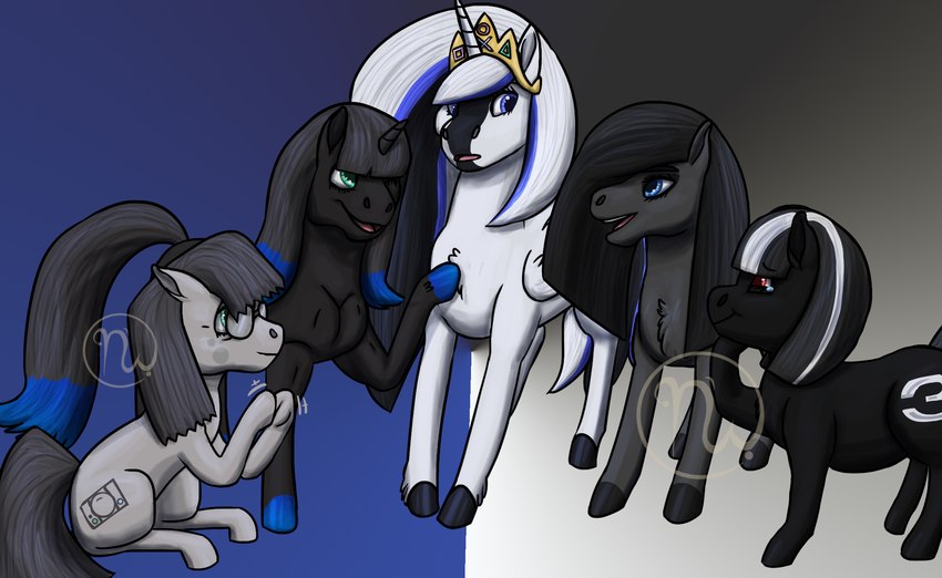 age_difference black_eyebrows black_hooves black_mane black_tail blue_eyes blue_hooves blue_tail_tip chest_tuft clapping crown cutie_mark dipstick_tail eyebrows eyelashes eyewear feathered_wings feathers female feral folded_wings glasses green_eyes grey_hooves grey_mane grey_tail group headgear hooves horn larger_female logo long_mane mane markings mature_female mature_feral medium_mane motion_lines multicolored_mane muscular muscular_female muscular_feral older_female one_eye_closed open_mouth open_smile pink_tongue ponification princess quadruped red_eyes round_glasses royalty simple_background size_difference slightly_chubby slightly_chubby_female slightly_chubby_feral smaller_female smile standing tail tail_markings tiara tongue tuft two_tone_mane two_tone_tail unguligrade unicorn_horn white_mane white_wings wings wink winking_at_another wrinkles younger_female skywater hasbro my_little_pony mythology playstation sony_corporation sony_interactive_entertainment fan_character psable_two psally_three psandra_four pselena_five psonya_one earth_pony equid equine horse mammal mythological_creature mythological_equine pegasus pony unicorn winged_unicorn 2020 artist_logo colored digital_drawing_(artwork) digital_media_(artwork) hi_res shaded