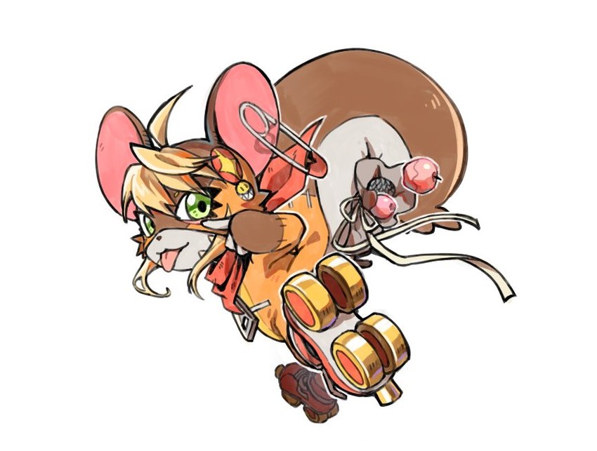 anthro bleh blep blonde_hair brown_body brown_fur eyelid eyelid_pull eyelid_pull_taunt female fur gesture hair kerchief looking_back making_faces patchwork plushie quad_skates roller_skates safety_pin simple_background solo taunting teasing tongue tongue_out white_background digua92537359 bandai_namco digimon animate_inanimate digimon_(species) living_plushie mammal rodent sciurid shoeshoemon tree_squirrel