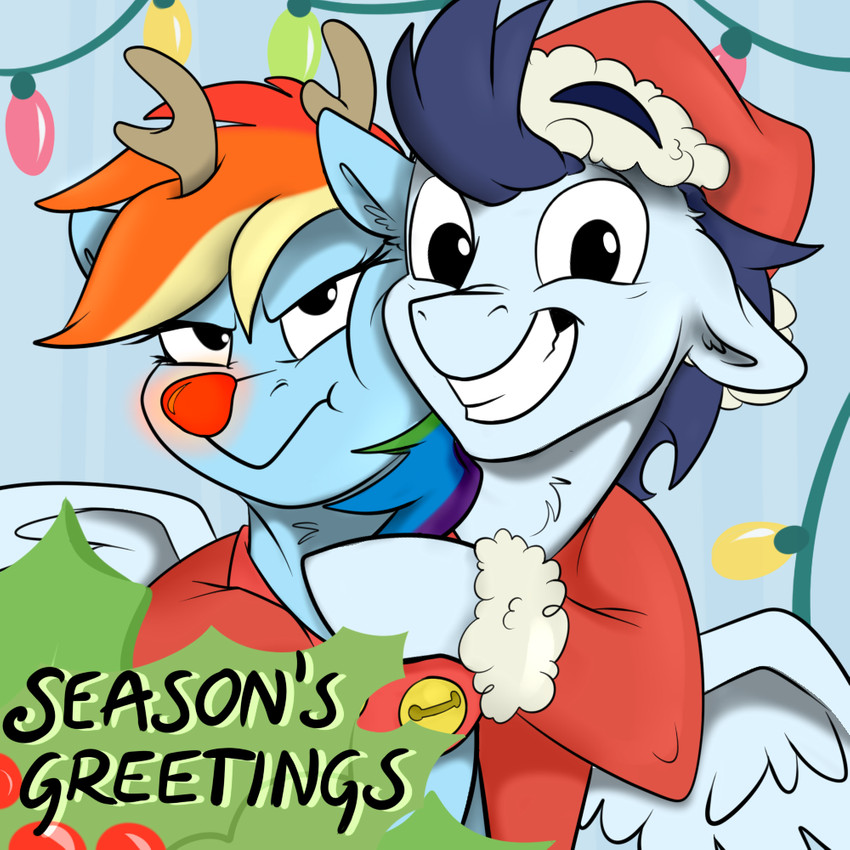 antlers cutie_mark duo female feral happy holidays horn male male/female text unimpressed wings rutkotka christmas friendship_is_magic hasbro my_little_pony mythology rainbow_dash_(mlp) rudolph_the_red-nosed_reindeer santa_claus soarin_(mlp) wonderbolts_(mlp) equid equine horse mammal mythological_creature mythological_equine pegasus pony 1:1 english_text