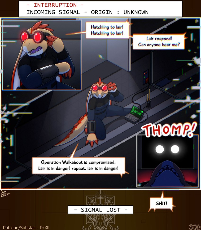 anthro big_breasts breasts claws clothed clothing dialogue eyewear female goggles huge_breasts non-mammal_breasts open_mouth purple_tongue solo spines tail teeth text tongue drxii kobold_quest blood_orange_kobold kobold reptile scalie comic digital_media_(artwork) english_text hi_res