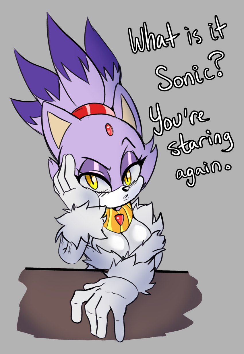 anthro big_breasts blush breasts cleavage clothed clothing female solo yellow_eyes solratic sega sonic_the_hedgehog_(series) blaze_the_cat domestic_cat felid feline felis mammal hi_res