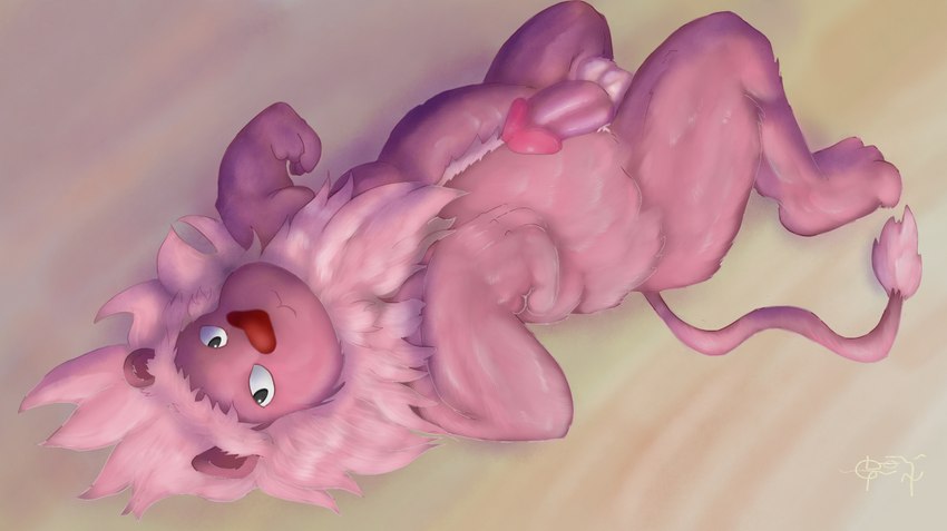 anthro erection fur genitals hair lying male on_back penis pink_body pink_fur pink_hair slightly_chubby solo sunset tail tail_tuft tuft toggle_(artist) cartoon_network steven_universe lion_(steven_universe) felid lion mammal pantherine hi_res