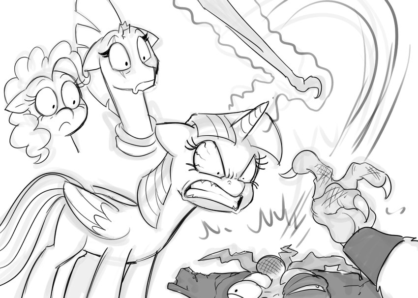 angry beating black_eye_(injury) bloodshot_eyes broken_fingers broken_horn bruised claws clenched_teeth eye_scar facial_scar female feral group horn humor lump male scar teeth violence wings mickeymonster friendship_is_magic hasbro my_little_pony my_little_pony:_the_movie_(2017) mythology pinkie_pie_(mlp) storm_king_(mlp) tempest_shadow_(mlp) twilight_sparkle_(mlp) earth_pony equid equine horse mammal mythological_creature mythological_equine pony unicorn winged_unicorn meme monochrome