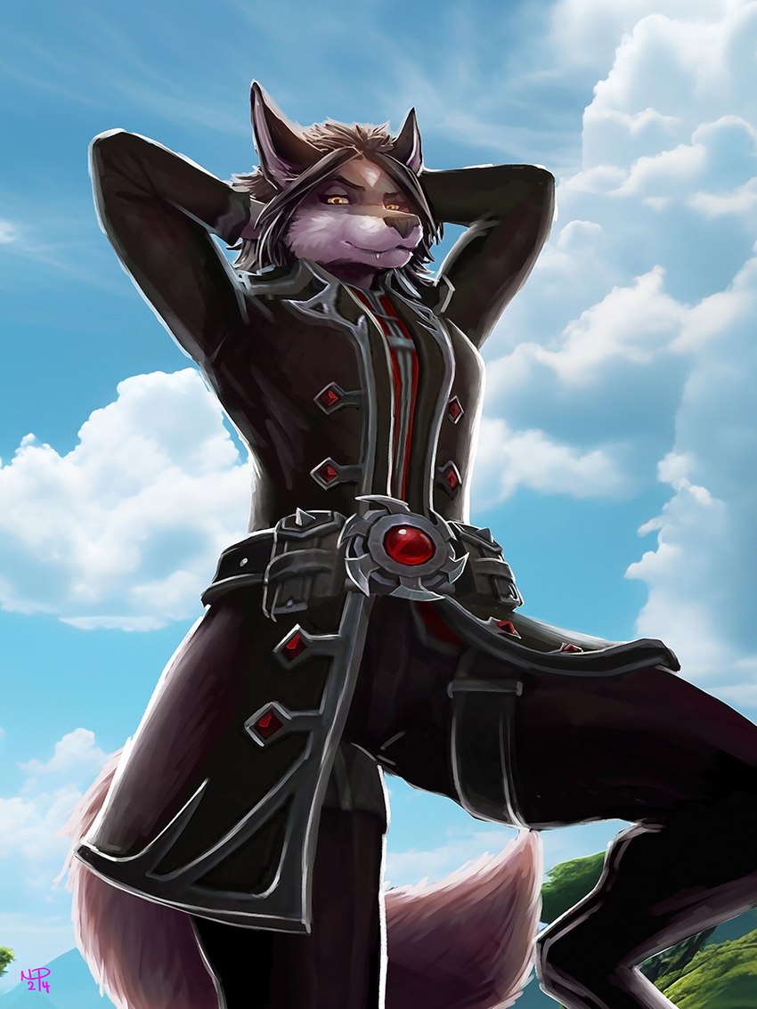 anthro black_hair black_nose bottomwear breasts clothed clothing coat fangs female fur grey_body grey_fur hair outside pants smile solo teeth topwear np4tch blizzard_entertainment warcraft carraa canid mammal werecanid werecreature worgen 2024 3:4 hi_res signature