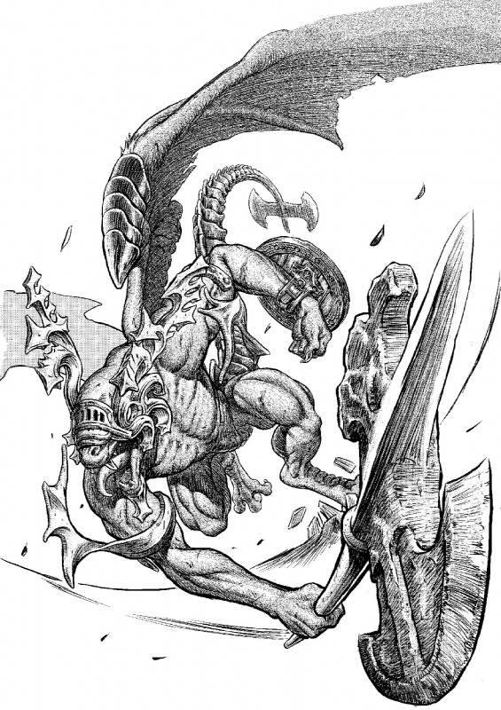 ambiguous_gender armor biceps claws digitigrade eyeless membrane_(anatomy) membranous_wings muscular muscular_ambiguous open_mouth pecs pose rock sculpture shield simple_background solo statue teeth tongue weapon white_background wings unknown_artist dark_souls fromsoftware bell_gargoyle gargoyle 2012 hi_res monochrome traditional_media_(artwork)