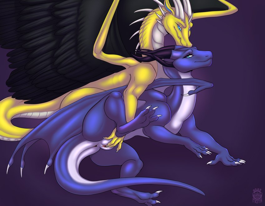 anus blue_body blue_eyes blue_scales claws duo feathered_wings feathers feet female feral fingering foreplay genitals horn male male/female pussy scales spread_legs spreading tail wings yellow_body yellow_scales mothrianna european_mythology mythology dragon mythological_creature mythological_scalie scalie western_dragon absurd_res hi_res