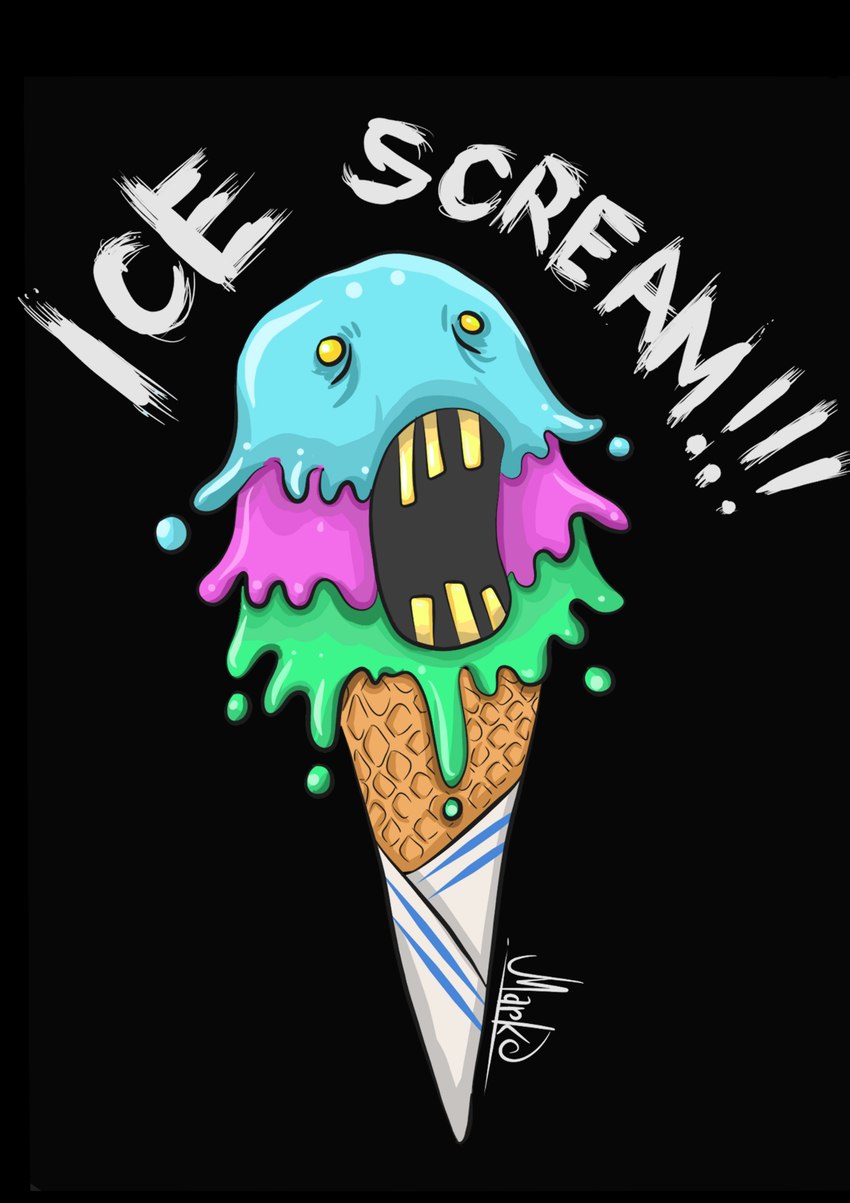 ambiguous_gender black_background exclamation_point food humor open_mouth pun screaming simple_background solo teeth text waffle_cone white_text yellow_eyes yellow_teeth markoriginals animate_inanimate food_creature ice_cream_creature 2018 absurd_res digital_drawing_(artwork) digital_media_(artwork) english_text full-length_portrait hi_res portrait signature