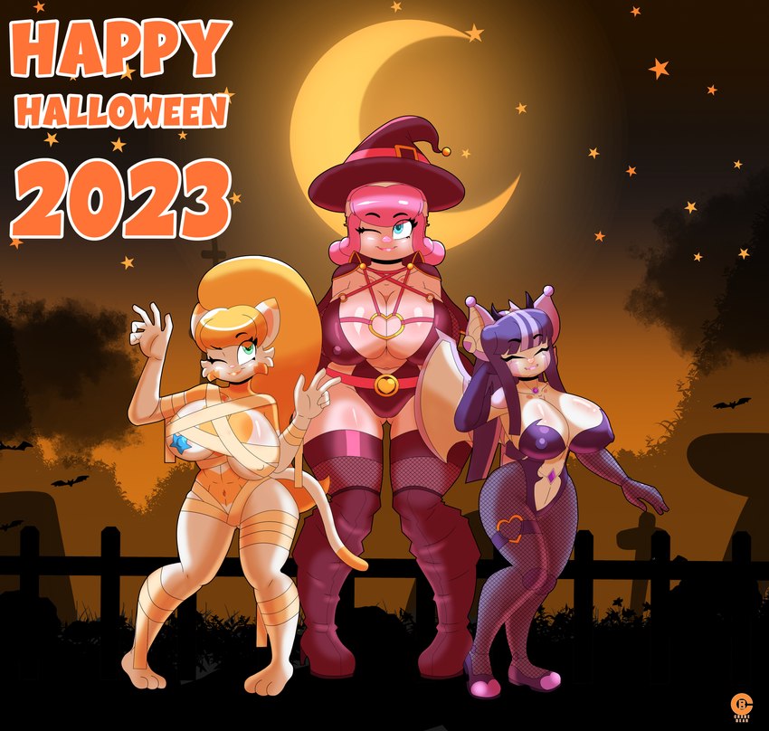 anthro breasts female group holidays machine magic_user pose trio witch cranebear halloween clement_diana_mia jessica_young_melis tricia_ren_sounhoff bat domestic_cat domestic_pig felid feline felis mammal mummy robot succubus suid suina sus_(pig) undead absurd_res hi_res pinup