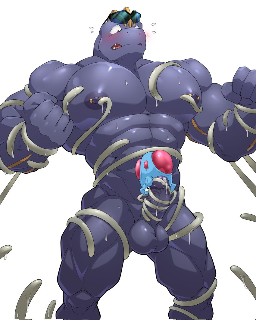 abs bodily_fluids duo genital_fluids leaking_precum male muscular muscular_humanoid muscular_male nipple_piercing nipples pecs piercing precum tentacles maldu nintendo pokemon ryuji_kaiyo generation_1_pokemon humanoid machoke pokemon_(species) tentacruel hi_res