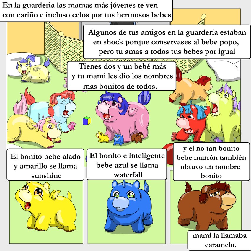ambiguous_gender blue_body blue_eyes blue_fur blue_hair brown_body brown_eyes brown_fur brown_hair female feral fur green_body green_eyes green_floor green_fur grey_eyes group hair horn male orange_body orange_eyes orange_fur pillow pink_body pink_fur pink_hair playpen purple_body purple_eyes purple_fur purple_hair red_body red_fur red_hair safety_fence tan_body tan_fur text toy white_pillow wings yellow_body yellow_fur young young_ambiguous young_feral inshi fluffy_pony mythology bebe_(inshi) caramel_(inshi) sunshine_(inshi) waterfall_(inshi) equid equine fluffy_pony_(species) mammal mythological_creature mythological_equine pegasus unicorn 1:1 absurd_res comic hi_res spanish_text mother_(lore) mother_and_child_(lore) parent_(lore) parent_and_child_(lore) sibling_(lore)