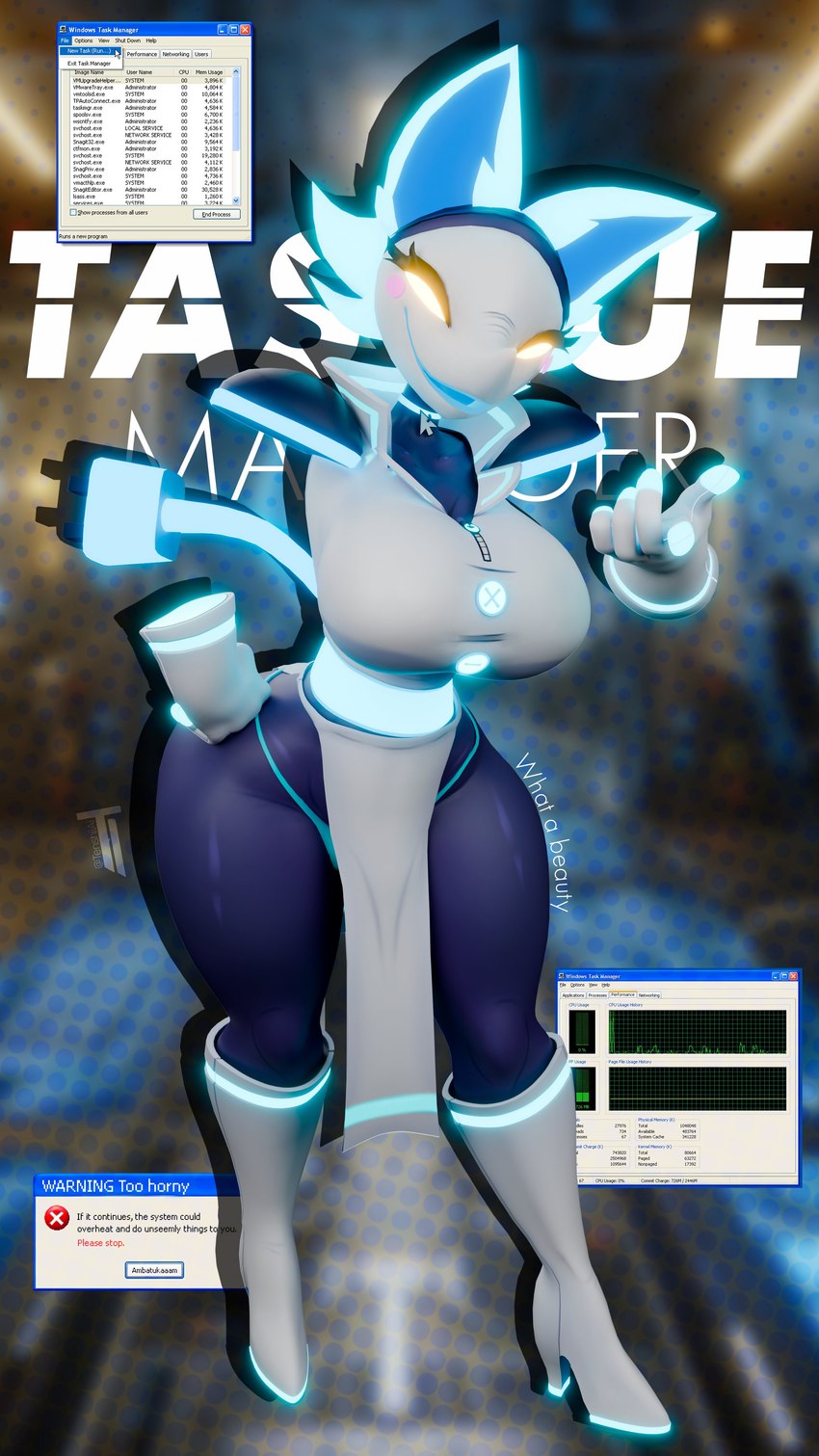 anthro big_breasts blush blush_stickers boots breasts clothed clothing female floating_hands footwear high_heeled_boots high_heels machine panties shoes solo tail thick_thighs underwear tenshi_ai deltarune undertale_(series) tasque_(cryptiacurves) tasque_manager android darkner felid feline mammal robot 3d_(artwork) absurd_res digital_media_(artwork) hi_res