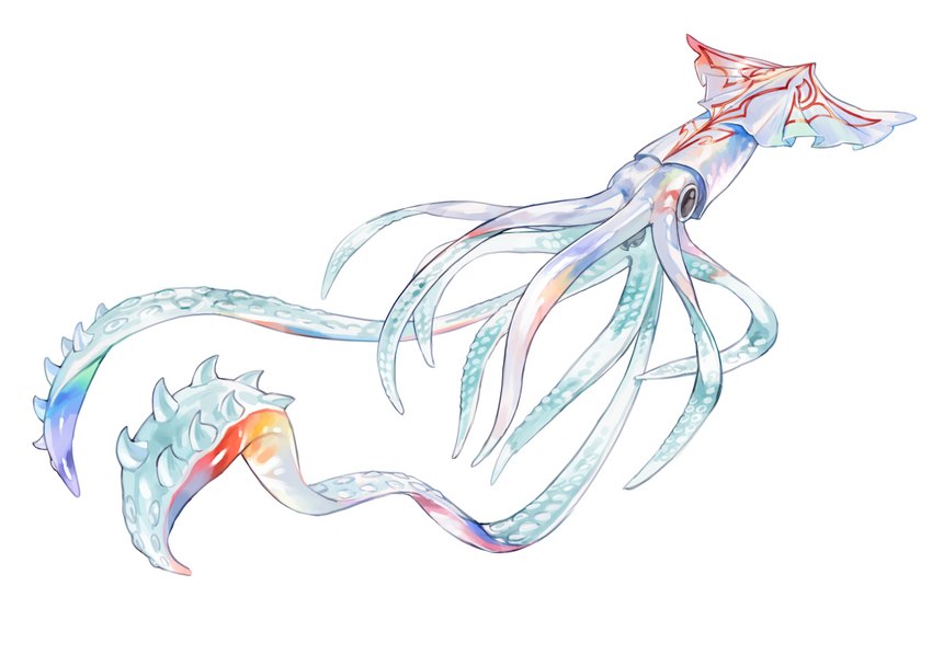 ambiguous_gender feral markings red_markings simple_background solo spikes spikes_(anatomy) tentacles white_background wolftapioca cephalopod coleoid decapodiform marine mollusk hi_res