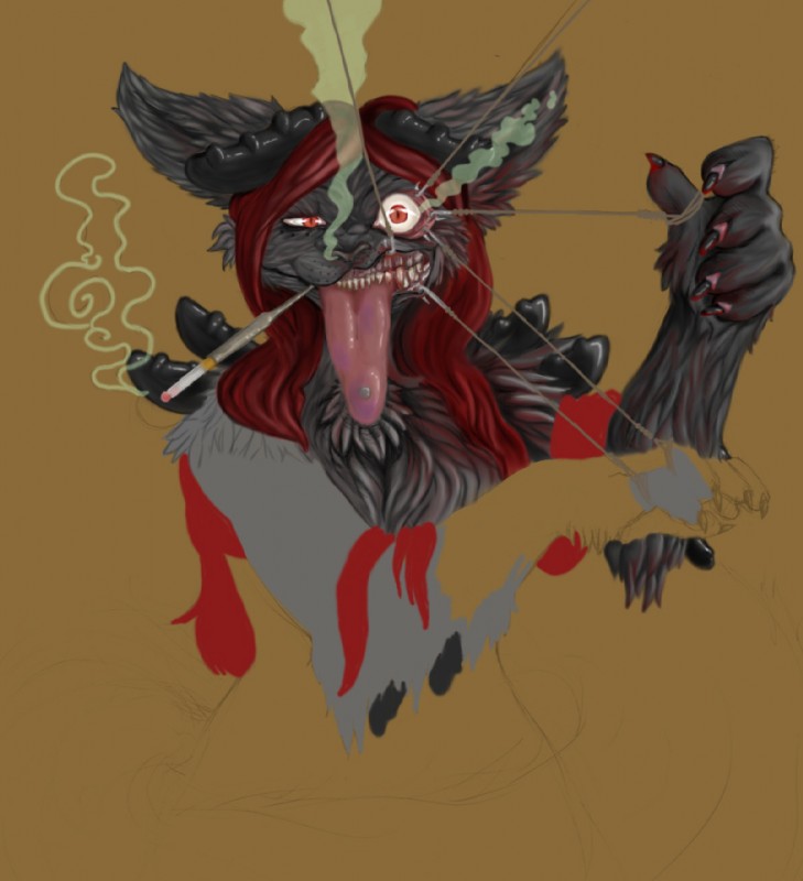 anthro blood bodily_fluids cigarette cigarette_holder female glamfur gore horn smoking solo tongue smokeforears veryn domestic_cat felid feline felis mammal source_request unfinished