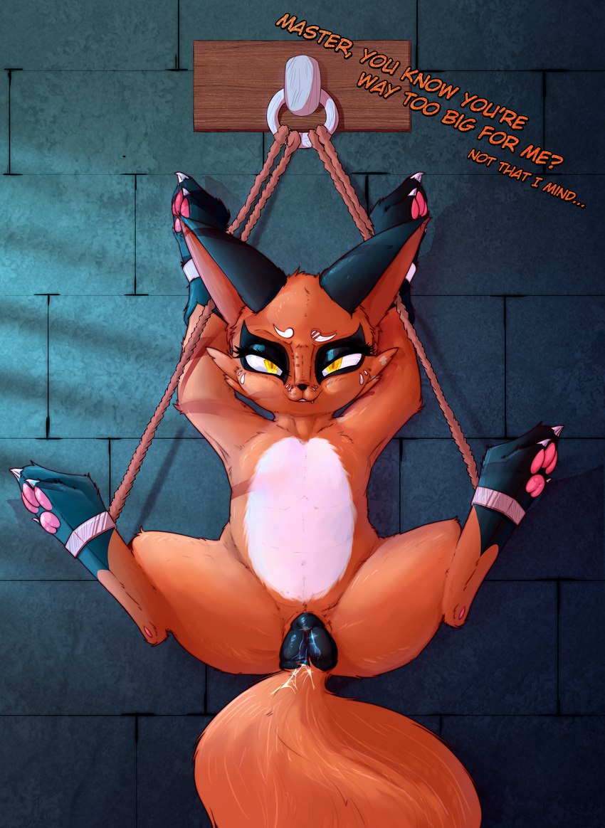 animal_genitalia animal_pussy bdsm bondage bound canine_genitalia canine_pussy countershading female feral genitals imminent_sex pussy smile smirk smug solo spread_legs spreading pawoo nintendo pokemon generation_8_pokemon nickit pokemon_(species) absurd_res hi_res