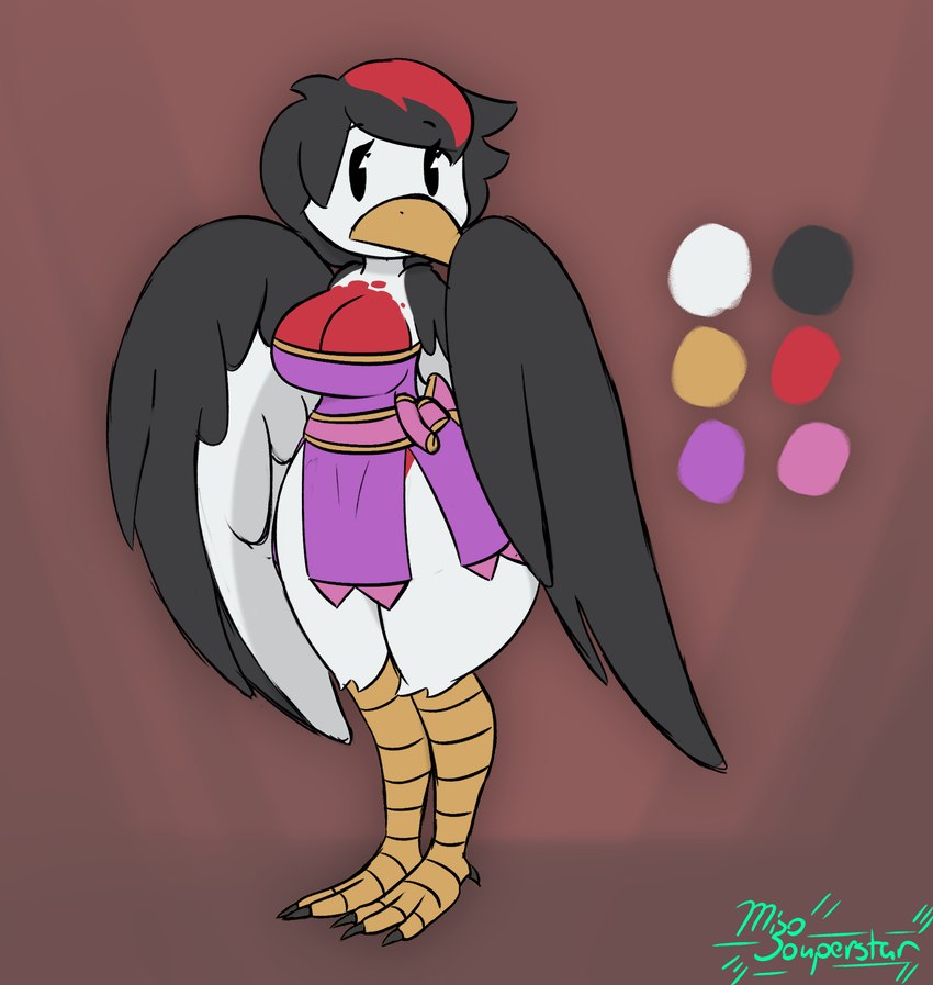 4_toes anthro beak big_breasts black_body black_claws black_eyes black_feathers black_hair breasts claws cleavage clothed clothing dress feathers feet female front_view hair huge_thighs looking_at_viewer pie_cut_eyes purple_clothing purple_dress realistic_wings red_body red_feathers red_hair skimpy solo talons thick_thighs toe_claws toes white_body white_feathers wide_hips wings yellow_beak miso_souperstar european_mythology greek_mythology mythology olivia_(miso_souperstar) avian bird harpy mythological_avian mythological_creature oscine passerine robin_(bird) 2022 hi_res model_sheet