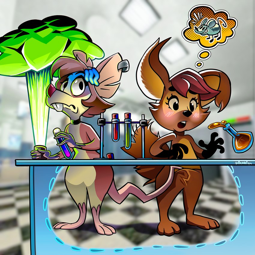 chemistry duo female feral unknown_artist animaniacs prostokvashino warner_brothers julia_brain tama-tama eurasian_red_squirrel hybrid kangaroo macropod mammal marsupial mouse murid murine rodent sciurid tree_squirrel 1:1