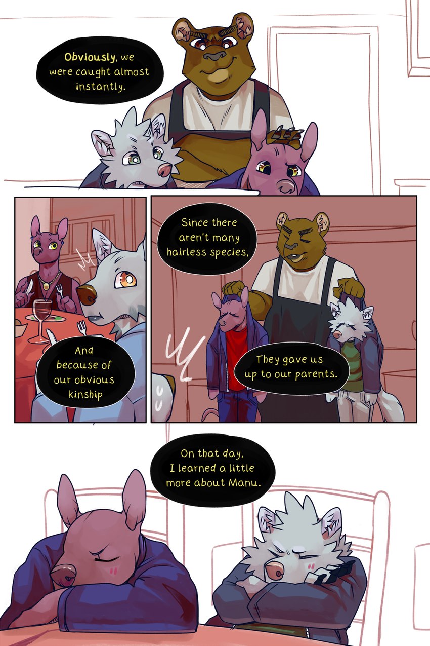 blush caught_in_the_act dialogue female green_eyes hairless male text yellow_eyes young bastriw manu_(bastriw) nico_(bastriw) canid canine canis domestic_dog hairless_dog mammal primitive_dog wolf xoloitzcuintli 2:3 comic english_text hi_res father_(lore) father_and_child_(lore) father_and_son_(lore) mother_(lore) mother_and_child_(lore) mother_and_son_(lore) parent_(lore) parent_and_child_(lore) parent_and_son_(lore) son_(lore)