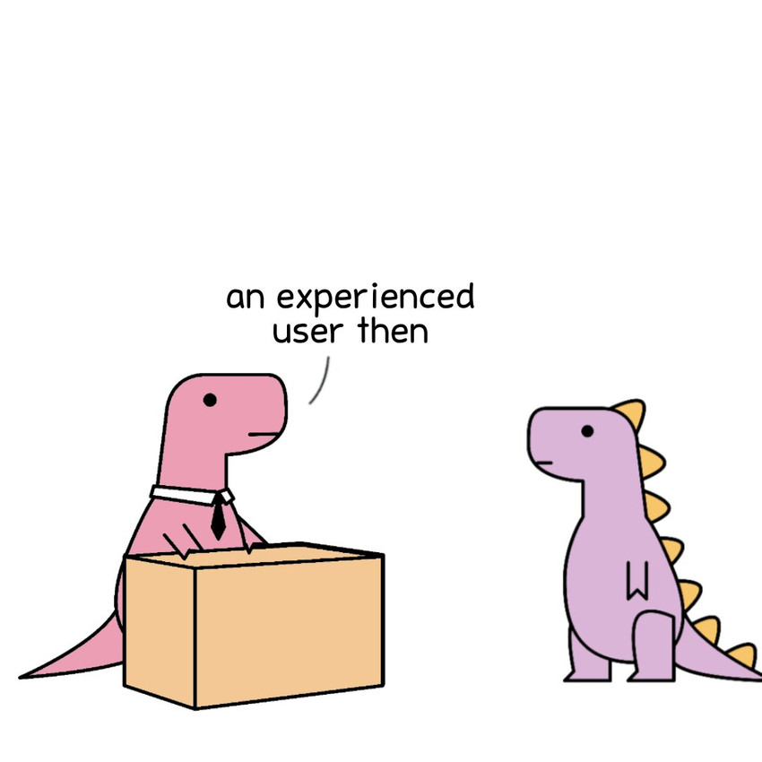 ambiguous_gender biped box container dialogue duo feral humor interview job_interview necktie pink_body purple_body simple_background text white_background work_interview dinoman_j dinosaur prehistoric_species reptile scalie theropod tyrannosaurid tyrannosauroid tyrannosaurus tyrannosaurus_rex 1:1 2020 comic english_text