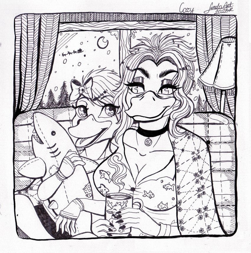 adolescent anthro beverage big_breasts breasts candy chocolate cleavage clothed clothing coin comfy container cup curtains_open dessert dime duo family_bonding family_photo female female/female food holidays hot_chocolate huge_breasts jewelry lamp money mug necklace plushie shark_plushie smile snow toy winter young kinkypeach christmas disney ducktales ducktales_(2017) lena_(ducktales) magica_de_spell santa_claus anatid anseriform avian bird deer duck mammal new_world_deer reindeer hi_res aunt_(lore) aunt_and_niece_(lore) daughter_(lore) mother_(lore) mother_and_child_(lore) mother_and_daughter_(lore) niece_(lore) parent_(lore) parent_and_child_(lore) parent_and_daughter_(lore)