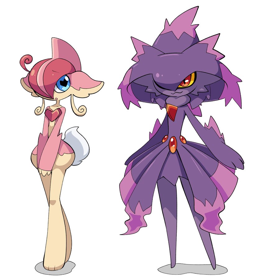 ambiguous_gender armor blue_eyes clothing duo hat headgear headwear helmet long_legs pink_body purple_body red_eyes short_tail tail sinfrou fakemon nintendo pokemon audino gallade gardevoir generation_3_pokemon generation_4_pokemon generation_5_pokemon humanoid hybrid mismagius pokemon_(species) absurd_res hi_res