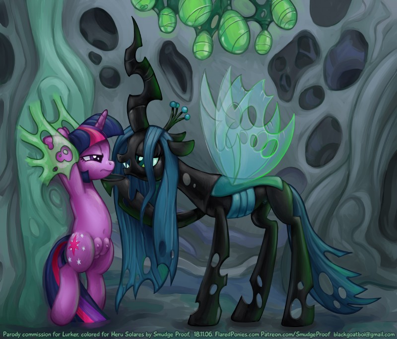 bdsm bondage bound changeling_goo duo female horn navel slime teats text smudge_proof friendship_is_magic hasbro my_little_pony mythology queen_chrysalis_(mlp) twilight_sparkle_(mlp) arthropod changeling equid equine mammal mythological_creature mythological_equine unicorn alternate_version_at_source comic english_text hi_res url