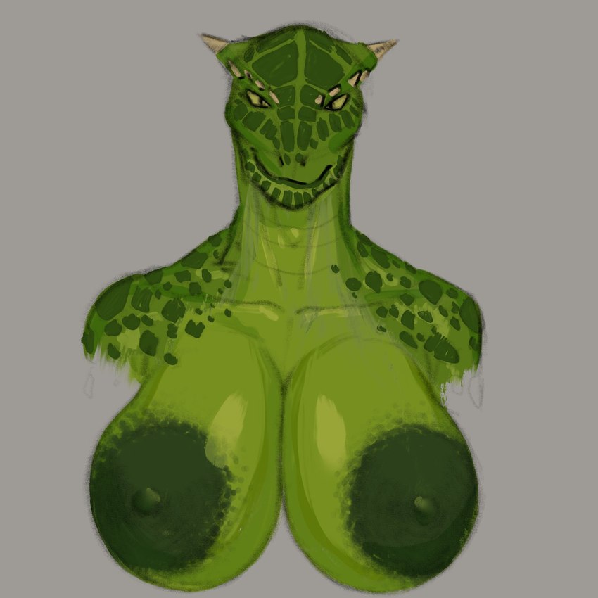 anthro areola big_areola big_breasts breasts female horn nipples non-mammal_breasts non-mammal_nipples smile solo yellow_sclera grape_shifter microsoft the_elder_scrolls argonian scalie 1:1 bust_portrait hi_res portrait