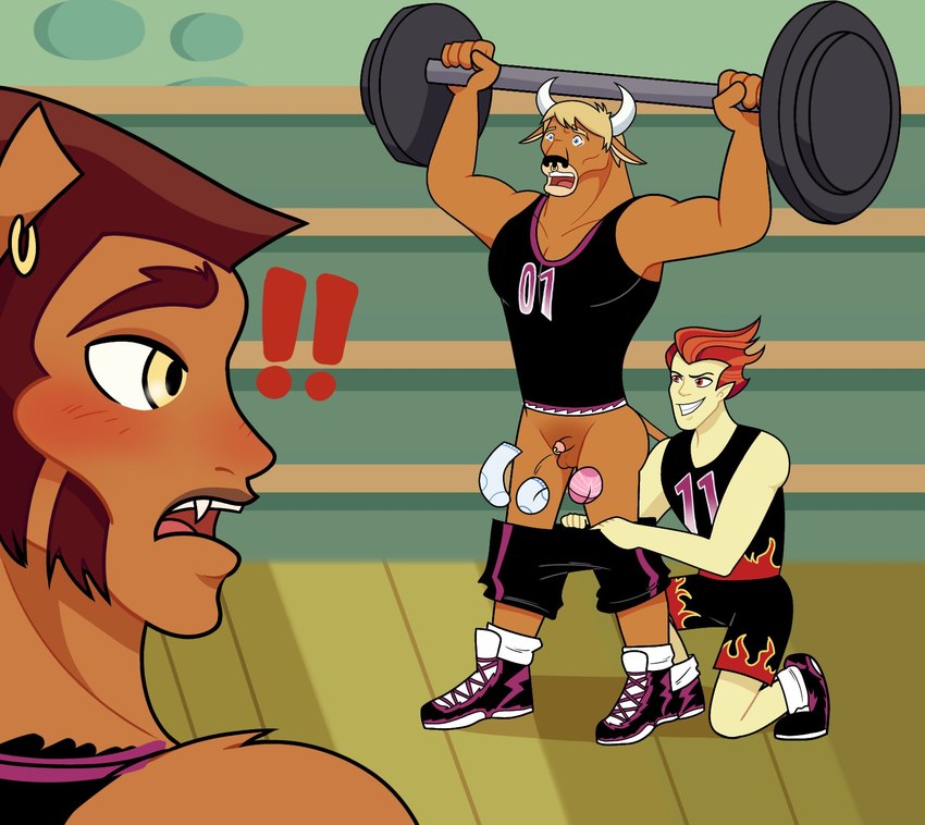 anthro assisted_exposure athletic_wear bleachers blonde_hair blue_eyes blush bottomwear brown_body brown_fur brown_hair clothing dumbbell embarrassed exercise fake_bulge fire flaming_hair footwear fur genital_piercing genitals grin group gym gym_bottomwear gym_shorts hair humiliation male male/male micropenis muscular muscular_male pantsing penis penis_humiliation penis_piercing piercing prank pseudo_hair red_eyes red_hair shoes shorts small_penis small_penis_exposure small_penis_humiliation smile sneakers socks trio weightlifting weights workout yellow_eyes weasdepiro european_mythology greek_mythology mattel monster_high mythology clawd_wolf heath_burns manny_taur bovid bovine canid canine canis cattle elemental_creature fire_creature humanoid mammal minotaur mythological_canine mythological_creature werecanid werecanine werecreature werewolf wolf hi_res