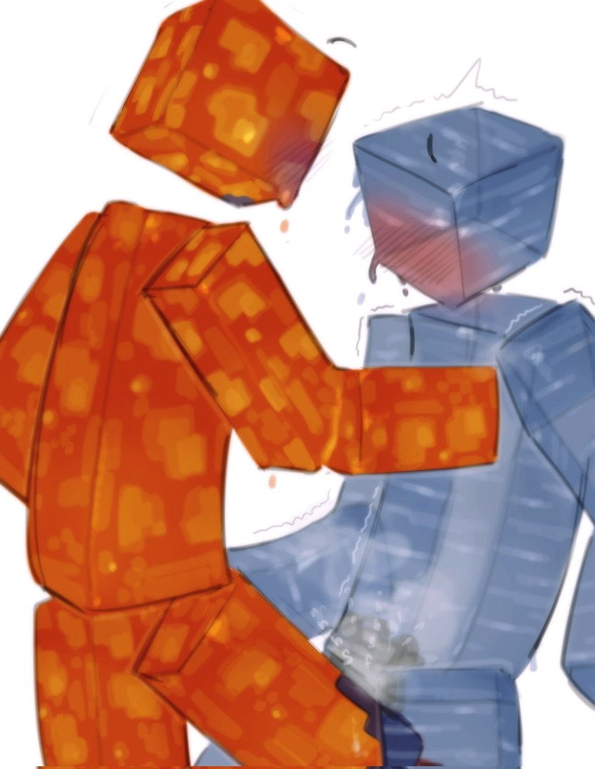 ambiguous/ambiguous ambiguous_gender blush blush_lines dripping duo lava square_(anatomy) steam translucent translucent_body water kogito microsoft minecraft mojang xbox_game_studios elemental_creature humanoid lava_creature mineral_fauna water_creature hi_res