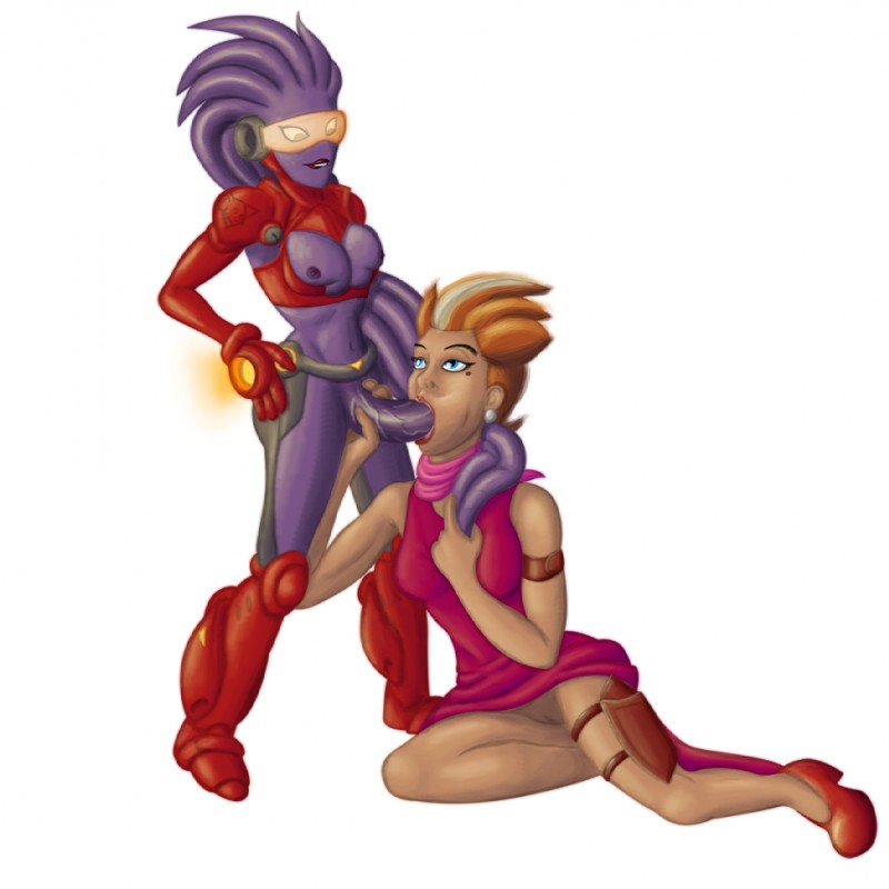 clothing duo erection eyewear female genitals glasses goggles gynomorph intersex nipples not_furry penetration penis tentacles unknown_artist awesomenauts coco_nebulon raelynn_(awesomenauts) alien alien_humanoid human humanoid mammal 1:1