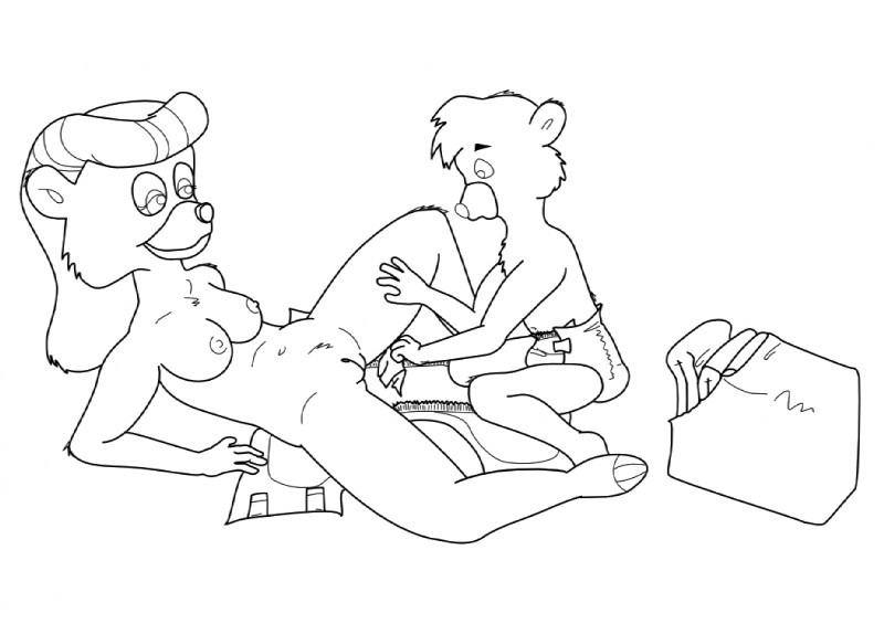 anthro clean_diaper clothed clothing diaper diaper_change diaper_package duo female folded_diaper male nude open_diaper putting_on_diaper wearing_diaper ratiofryer disney talespin kit_cloudkicker rebecca_cunningham bear mammal monochrome