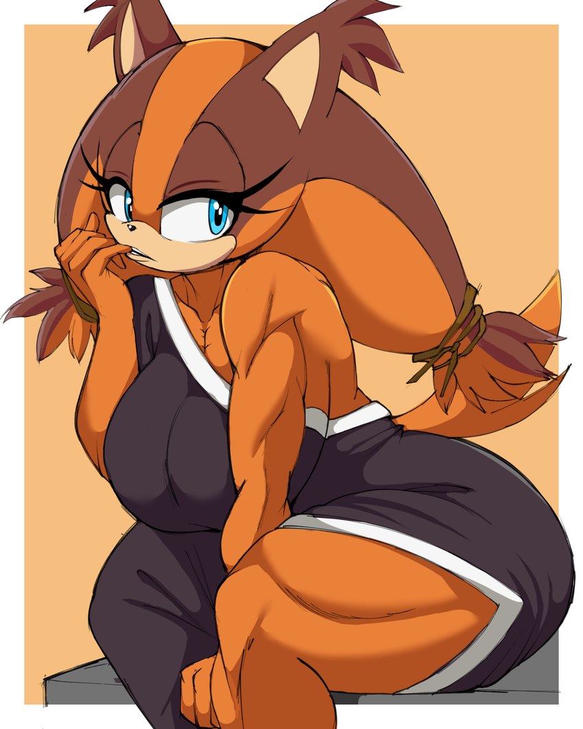 anthro biped bite black_clothing black_dress blue_eyes breasts clothed clothing dress eyelashes female finger_bite finger_in_mouth hair half-closed_eyes muscular muscular_anthro muscular_female narrowed_eyes pupils solo tail thick_thighs kappa_spark sega sonic_boom sonic_the_hedgehog_(series) sticks_the_jungle_badger badger mammal mustelid musteline 4:5 hi_res