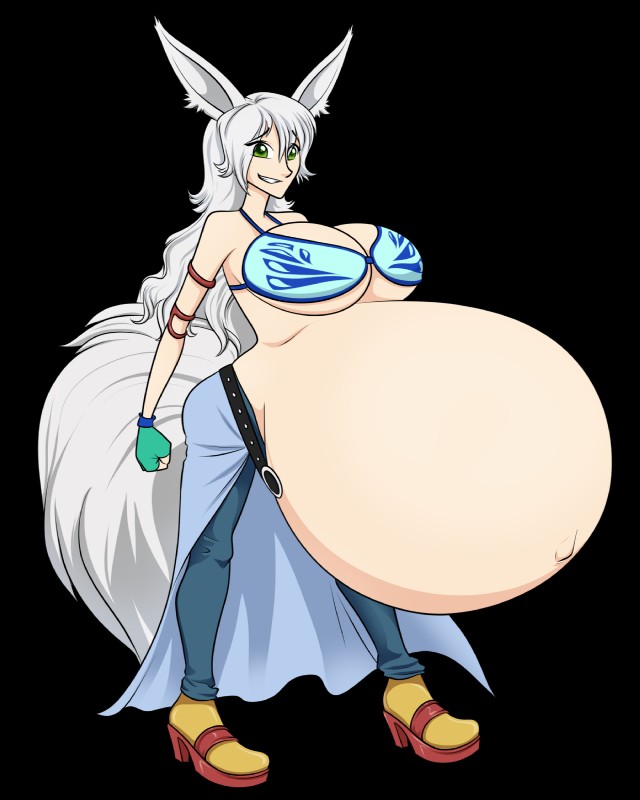 belly big_belly big_breasts bra breasts clothed clothing female green_eyes hair hyper hyper_pregnancy long_hair navel partially_clothed pregnant pregnant_female solo underwear white_hair riddleaugust animal_humanoid humanoid 4:5 alpha_channel hi_res