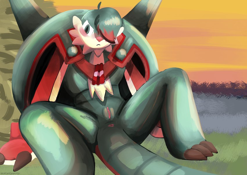 blush female genitals presenting pussy screamoshaymin nintendo pokemon chesnaught generation_6_pokemon pokemon_(species) digital_media_(artwork) digital_painting_(artwork) painting_(artwork)