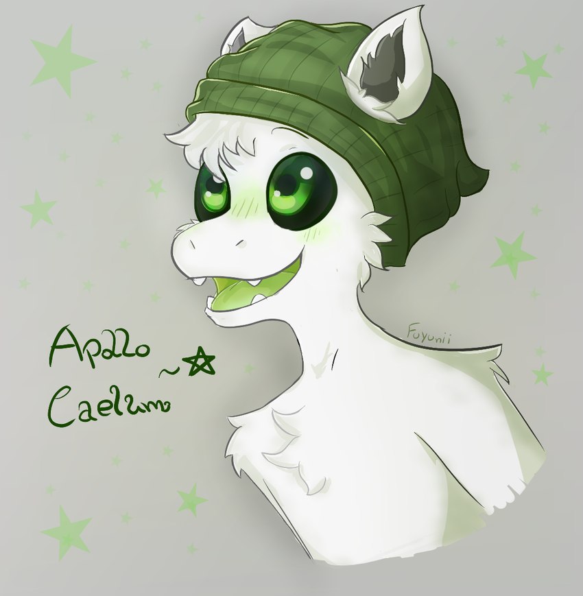 anthro black_sclera clothing fur green_tongue hat headgear headwear male smile solo tongue wool_clothing wool_hat wool_headwear anonymous_artist apollo_caelum gieeg