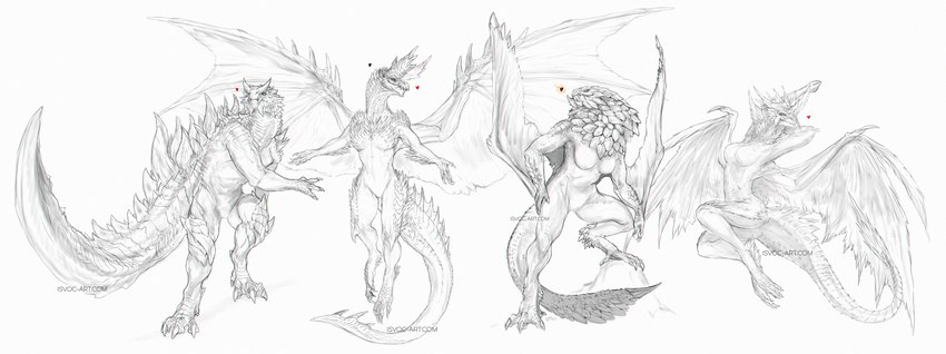 3_toes 4_fingers 4_toes anthro breasts claws featureless_breasts featureless_crotch feet female fingers horn male membrane_(anatomy) membranous_wings non-mammal_breasts nude scales spines tail toes wings isvoc capcom european_mythology monster_hunter mythology alatreon bazelgeuse brute_wyvern dragon elder_dragon flying_wyvern glavenus mythological_creature mythological_scalie scalie velkhana western_dragon wyvern 2022 digital_media_(artwork) hi_res