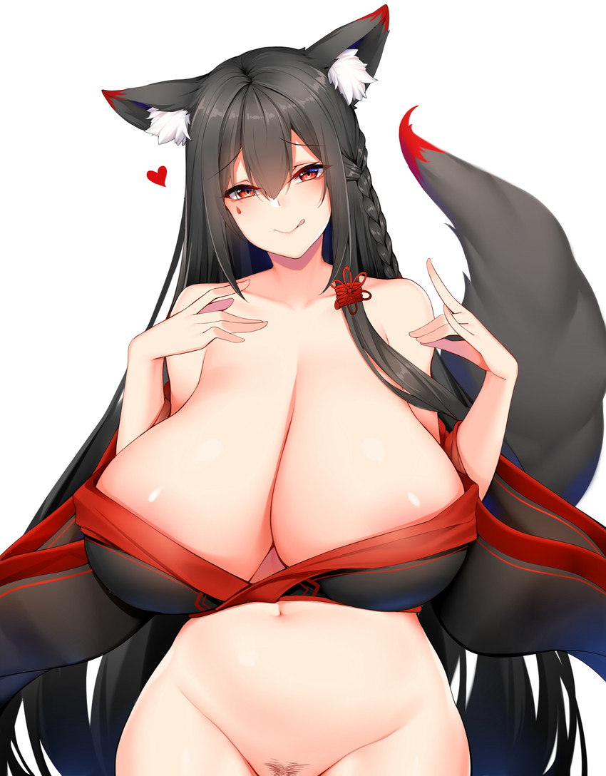 accessory areola areola_slip asian_clothing bedroom_eyes big_breasts biped black_body black_fur black_hair blush bottomless braided_hair breasts cleavage clothed clothing dipstick_ears dipstick_tail ear_markings east_asian_clothing eyelashes female fox_shadow_puppet front_view fur gesture glistening glistening_breasts hair hair_accessory heart_symbol huge_breasts inner_ear_fluff japanese_clothing kimono long_hair looking_at_viewer markings multicolored_ears multicolored_tail narrowed_eyes navel pink_areola pubes red_body red_eyes red_fur seductive simple_background slightly_chubby smile solo standing tail tail_markings tuft two_tone_ears white_background white_inner_ear_fluff wide_hips chixiao animal_humanoid canid canid_humanoid canine canine_humanoid fox_humanoid humanoid mammal mammal_humanoid absurd_res half-length_portrait hi_res portrait