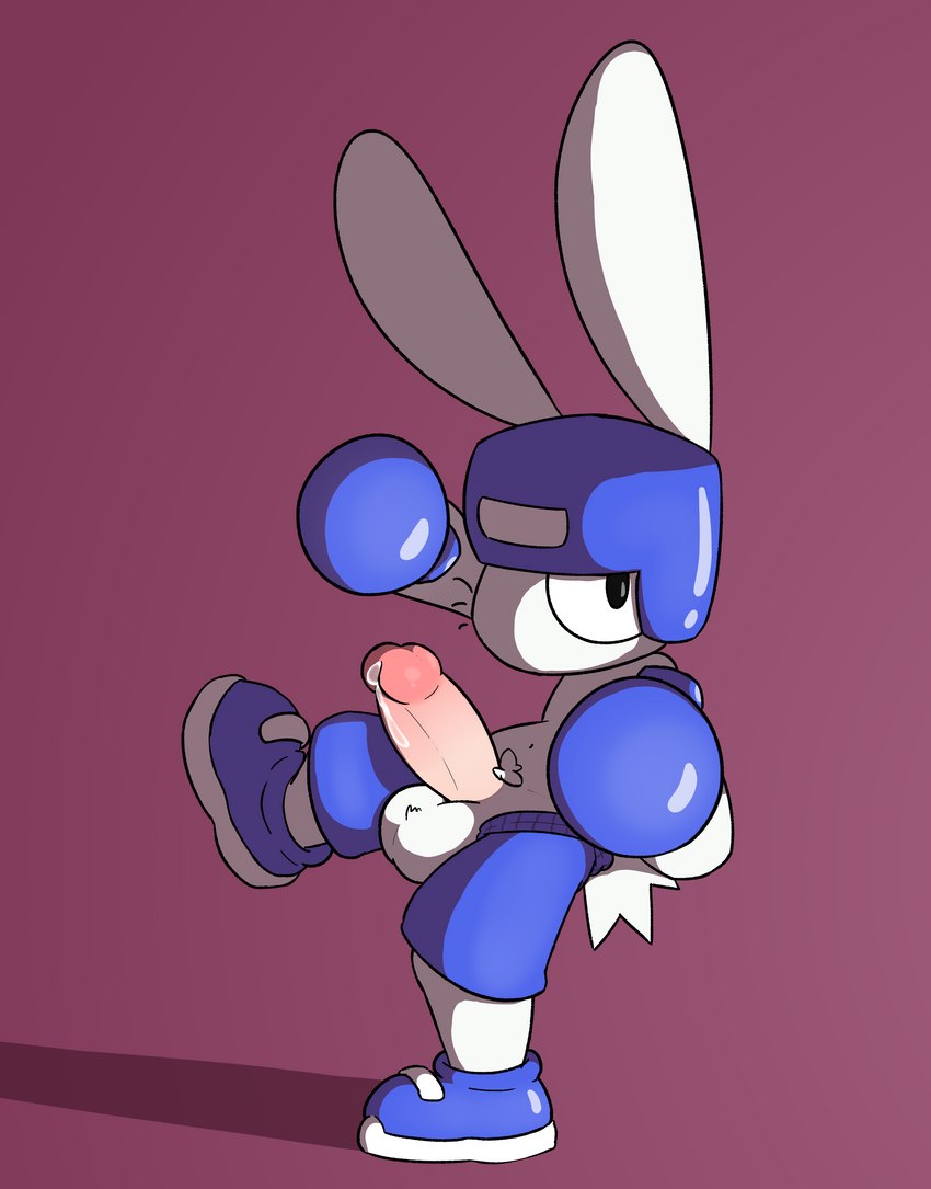 anthro balls bottomwear boxing_gloves clothing erection genitals handwear humanoid_genitalia humanoid_penis male penis shorts solo rabblet tough_bippy wan_wan_games bippy lagomorph leporid mammal rabbit absurd_res hi_res