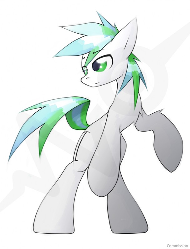 cutie_mark feral fur green_eyes green_hair hair hooves male simple_background solo white_background white_body white_fur queenbloodysky hasbro my_little_pony fan_character equid mammal hi_res watermark