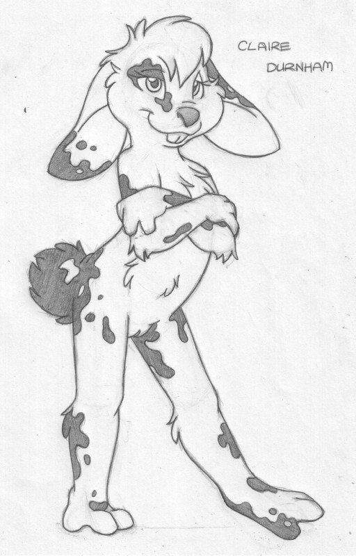 anthro barefoot biped buckteeth crossed_arms feet female front_view fur genitals half-closed_eyes looking_at_viewer mottled mottled_body mottled_fur narrowed_eyes nude piebald piebald_body piebald_fur pose pussy smile solo standing teeth young young_anthro mizzyam claire_durnham lagomorph leporid mammal rabbit absurd_res graphite_(artwork) greyscale hi_res monochrome pinup traditional_media_(artwork)