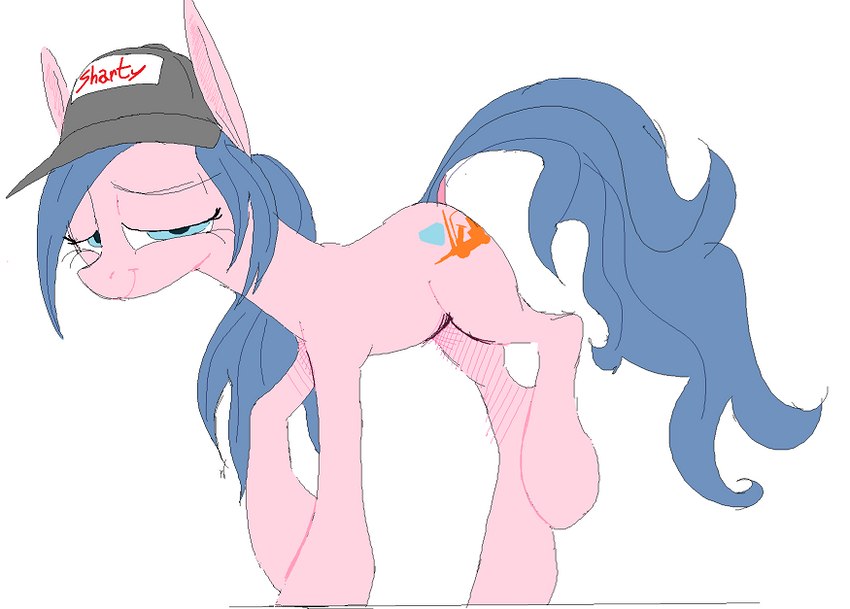 baseball_cap blue_mane clothing female feral forklift hat headgear headwear long_ears mane pink_body smug solo santiago_arevalo forklift_certified hasbro my_little_pony dollpony equid equine horse mammal pony