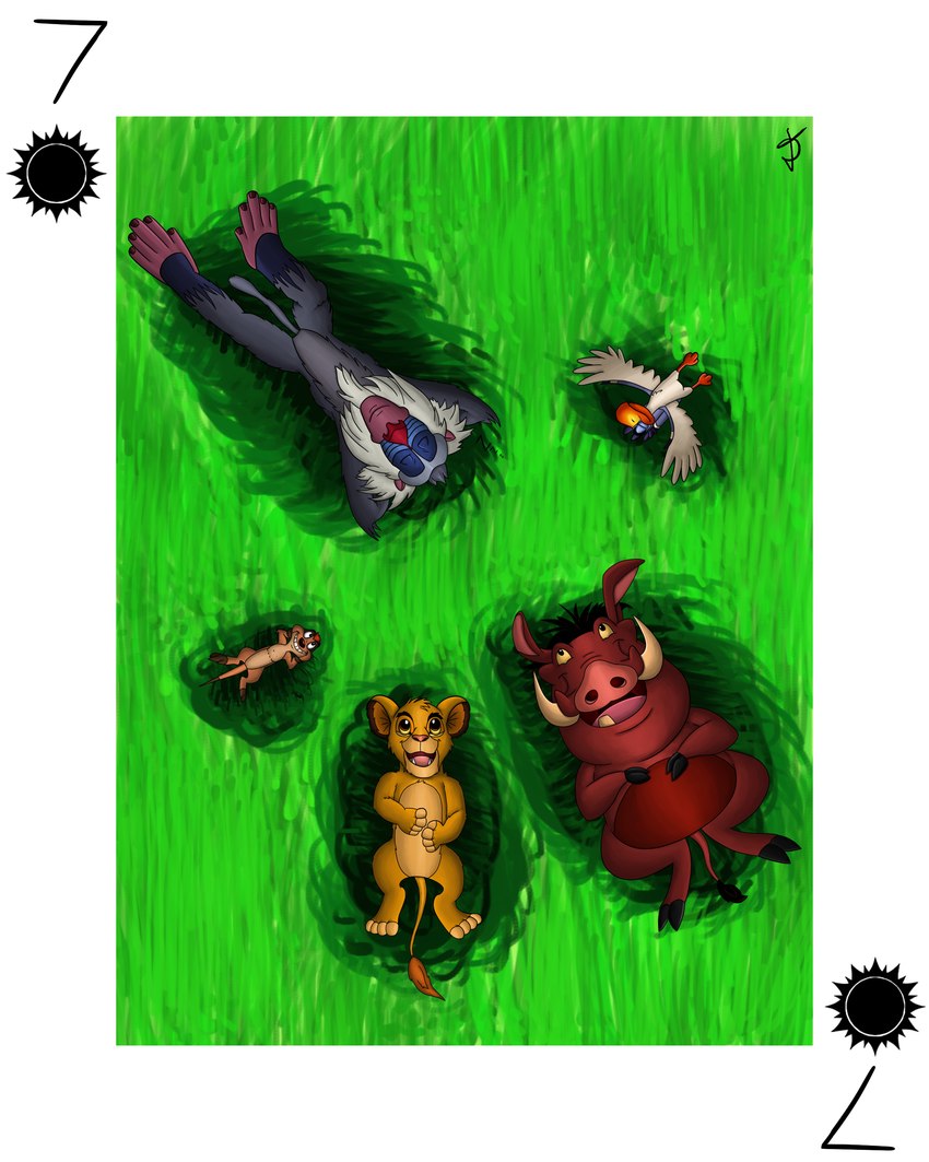 card card_template custom_cards feral group lying male on_back playing_card playing_card_template shiromon999 disney the_lion_king pumbaa rafiki simba_(the_lion_king) timon zazu_(the_lion_king) avian bird bucerotiform felid feline haplorhine herpestid hornbill lion mammal mandrill meerkat monkey old_world_monkey pantherine primate red-billed_hornbill suid suina warthog 4:5 absurd_res hi_res