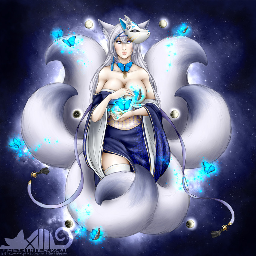 animal_mask asian_clothing clothed clothing east_asian_clothing female fox_mask fox_tail fur galaxy group japanese_clothing kimono mask moon multi_tail partially_clothed solo_focus space star tail white_body white_fur the13thblackcat asian_mythology azur_lane east_asian_mythology mythology shinano_(azur_lane) animal_humanoid arthropod butterfly canid canid_humanoid canine canine_humanoid fox_humanoid fox_spirit humanoid insect lepidopteran mammal mammal_humanoid 1:1