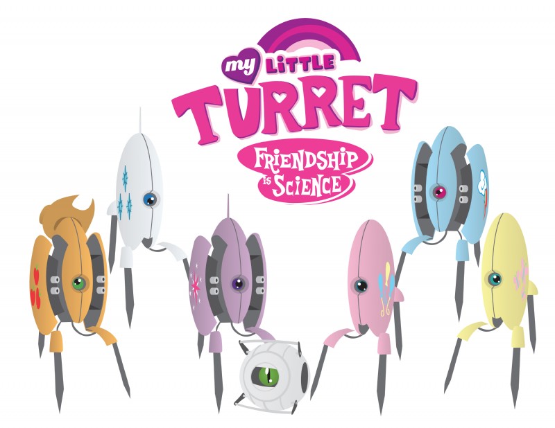 sentry turret, twilight sparkle, rainbow dash, fluttershy, pinkie pie, and etc (friendship is magic and etc) created by inspectornills